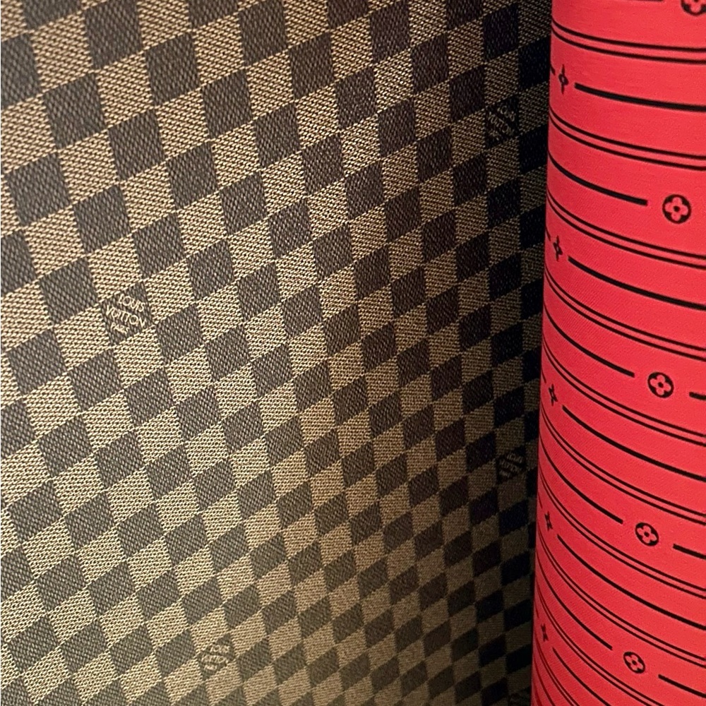 Designer Fabric, Brown Leather With Red Fabric Backing, By The Yard , 57 In Wide